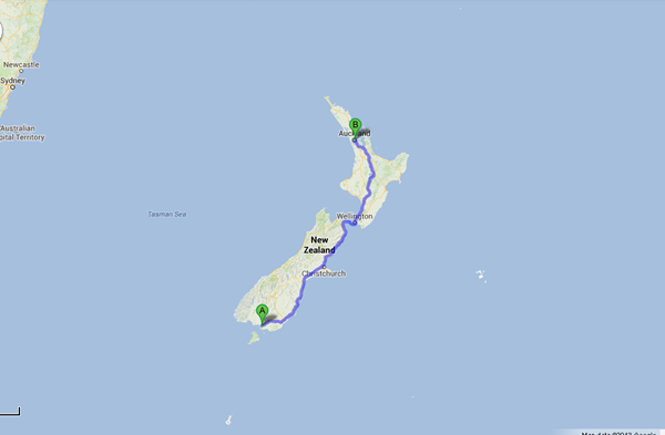 Invercargill-New-Zealand-to-Auckland-New-Zealand-GoogleMaps