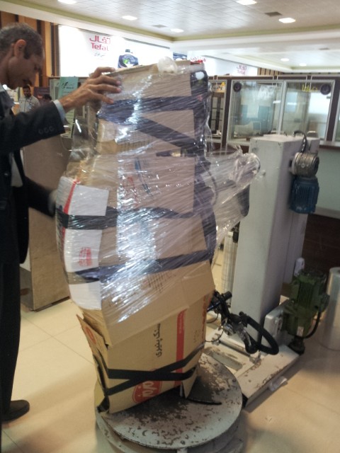 Poor Shurly Anne being packaged for the flight.