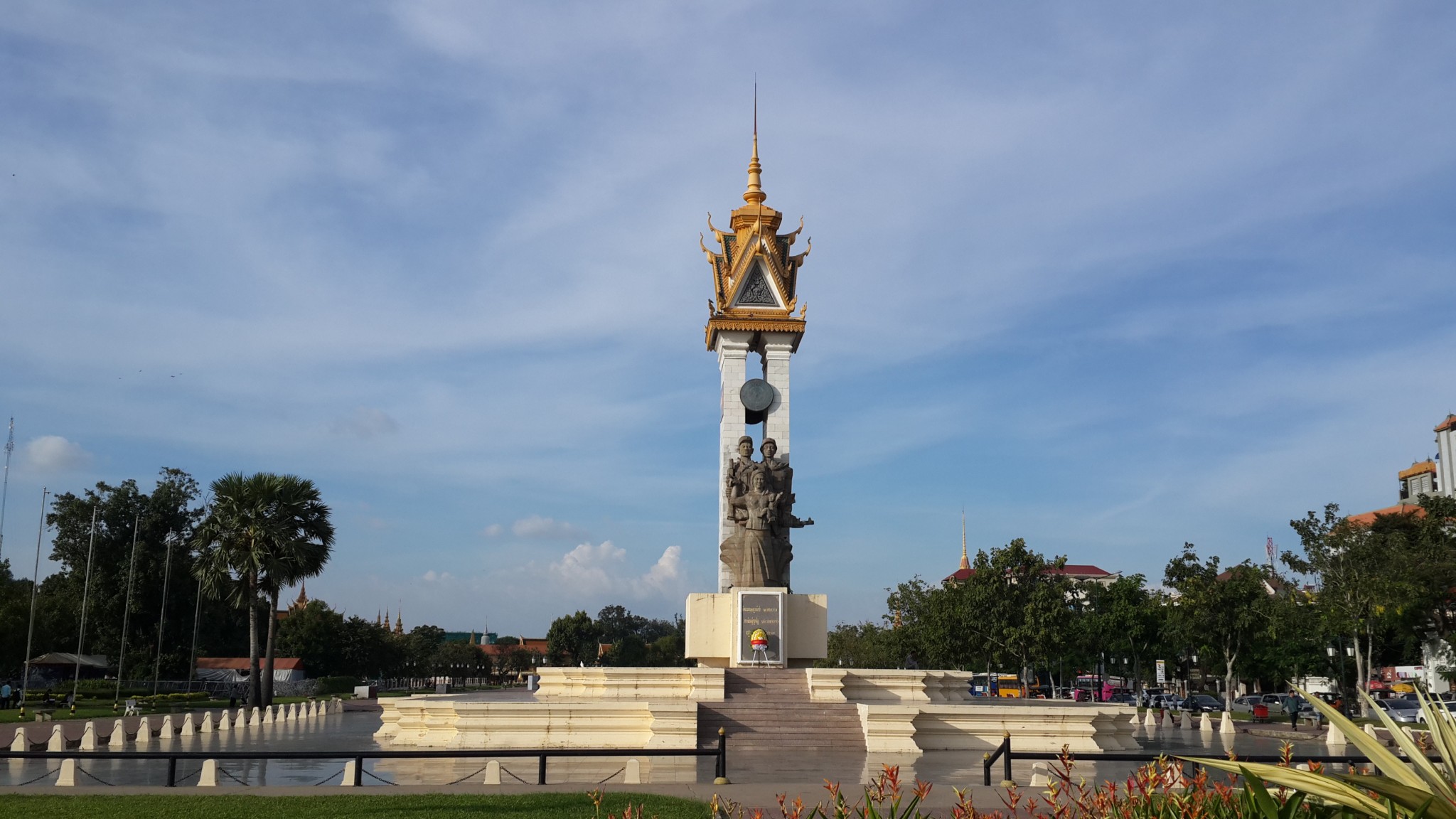 The Wat Botum Park monument celebrating the fall of the Khmer Rouge.